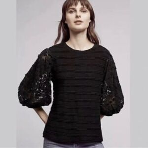 Anthropologie eri and Ali Chelsea balloon sleeve textured stripe top S small